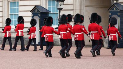 Coldstream Guards pictured outside Buckingham Palace
