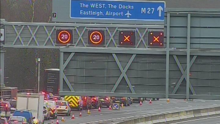 Major road closure in place on M27 due to serious multi vehicle