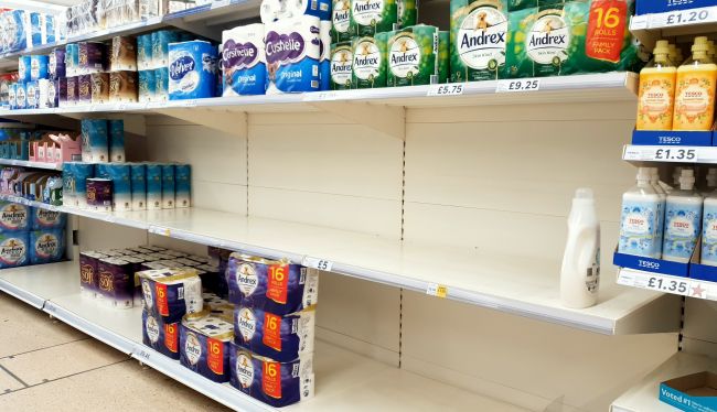A view of toilet tissue on shelves at a supermarket in Kent in September 2020.