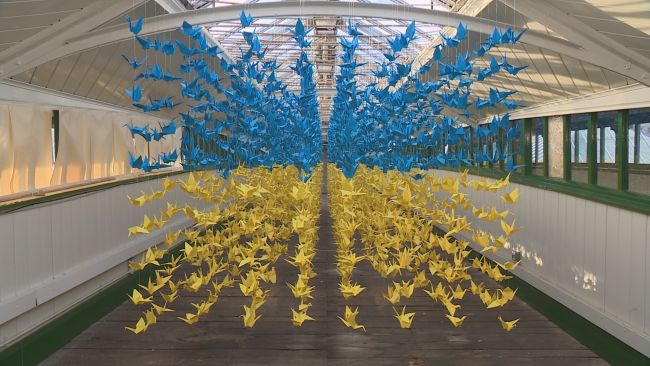 Origami crane installation at Tynemouth