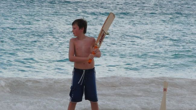 Tom Hartley practising on the beach 