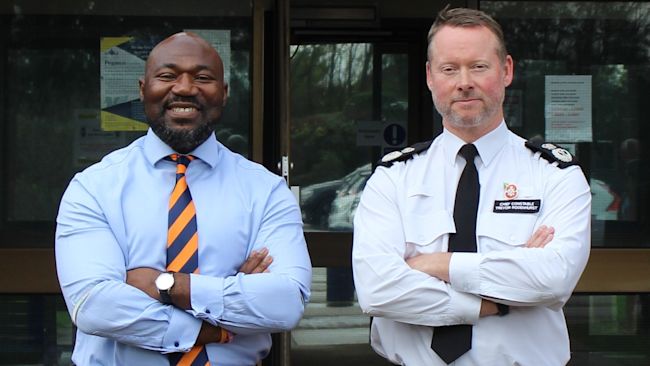 ANGLIA 270123 Festus Akinbusoye with Trevor Rodenhurst BEDS POLICE