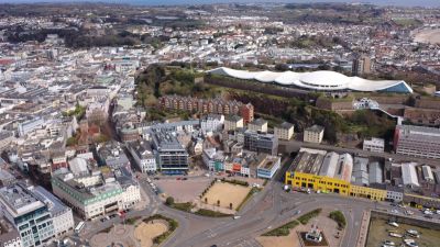 A aerial shot of St Helier.