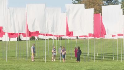 A huge artwork, made from more than a hundred full size bedsheets, has gone on display in a park in Newbury.