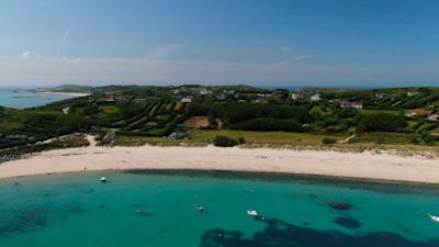 Drone shot above the Isles of Scilly