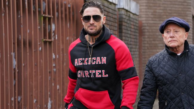 Stephen Bear (left) leaves Chelmsford Crown Court, Essex, after the adjournment of a confiscation hearing following his conviction for voyeurism and two counts of disclosing private sexual photographs and films with intent to cause distress, for posting a CCTV video of he and The Only Way Is Essex star Georgia Harrison having sex. Picture date: Monday March 4, 2024.

Credit: PA