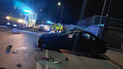 Police said an alleged drink-driver had a child on his lap when he crashed his car.