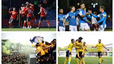 Luton Town (top left) and Peterborough United (top right) will face each other on the opening day of the Championship season, while Cambridge United (bottom left) will take on Oxford United (bottom right) in League One.