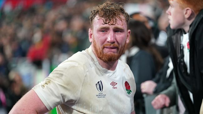 England's Ollie Chessum dejected following the Rugby World Cup 2023 semi final match at the Stade de France.