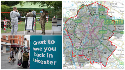 Coronavirus scenes from Leicester and a map of the locked down area