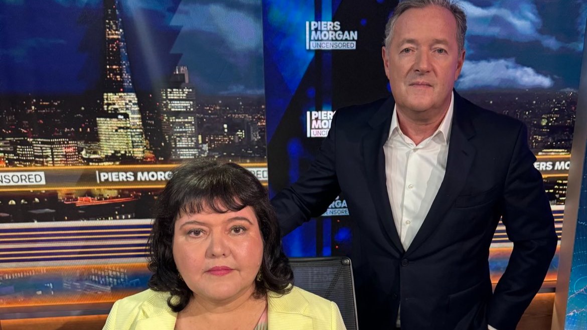Piers Morgan and Fiona Harvey before appearing on Morgan's Uncensored show.