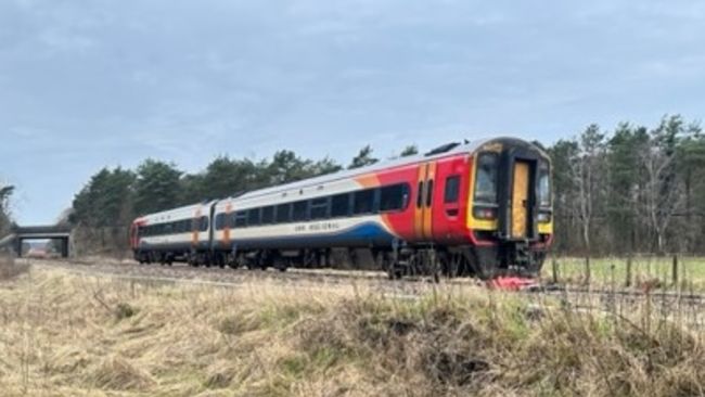 The derailed East Midlands train near Thetford.
Credit: ITV News Anglia
