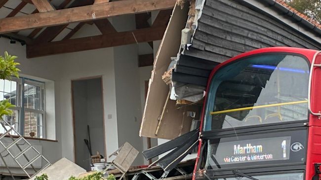 A close up shot of the bus in the house