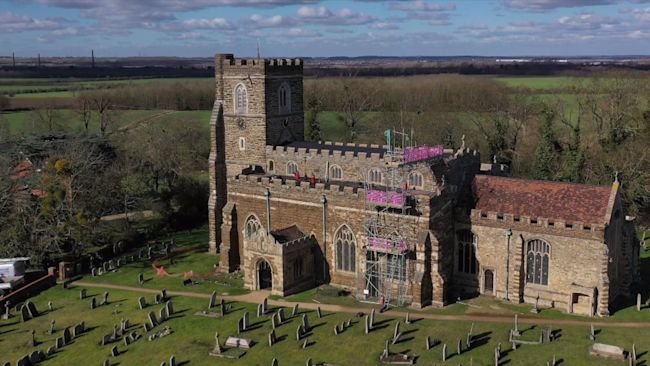 Work begins to replace the church roof after the leas was stolen.