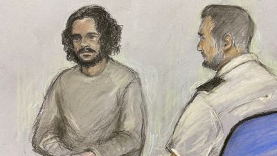 Court artist sketch by Elizabeth Cook of Edward Little appearing at the Old Bailey in London accused of plotting a terror attack at Hyde Park in London. Picture date: Friday October 21, 2022.