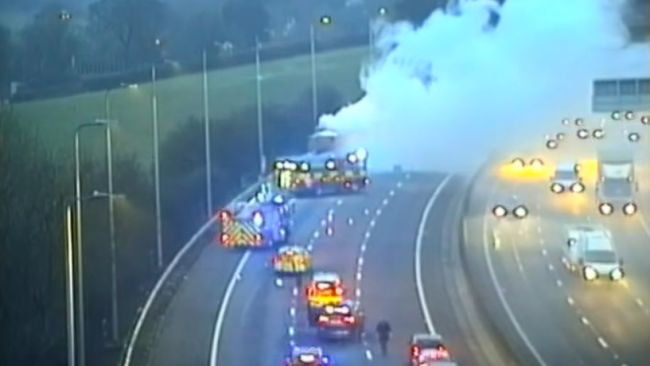 A still image from highways England of the lorry fire