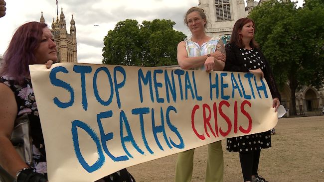 Mental health campaigners from Norfolk and Suffolk protest in Westminster.