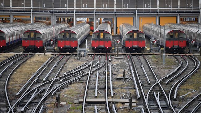 Piccadilly Line tube trains parked up at a depot near Boston Manor Tube station