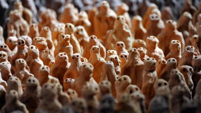 A general view of some of the 40,000 clay figures from Antony Gormley's installation - Field for the British Isles - in three rooms at Barrington Court in Somerset. PA Images.