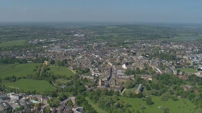 A drone shot of Oxford.