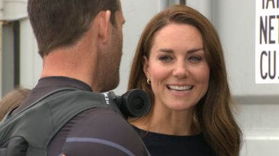 The Duchess of Cambridge was greeted by Sir Ben Ainslie of Team GB.
