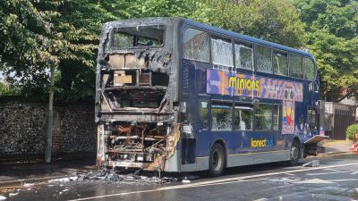 A bus caught fire in Thorpe Road, Norwich.