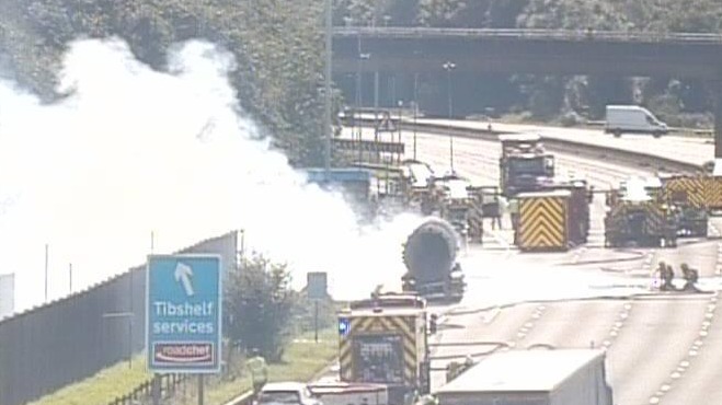 Long delays after tanker fire closes M1 near Chesterfield ITV