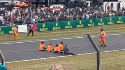 Just Stop Oil activists take to the track at Silverstone during the British Grand Prix