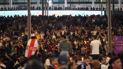 England fans outside the ground during the UEFA Euro 2020 Final at Wembley Stadium