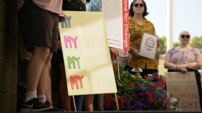 Activists protesting the abortion laws.