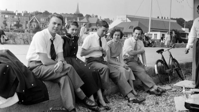 Family outing on beach at Felixstowe - archive pix
