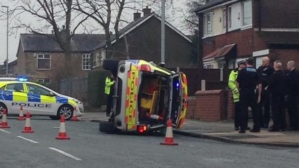 Police car overturns during chase through Heywood | ITV News Granada