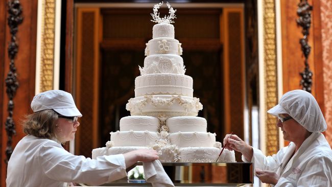 Bakers put the final touches to the Royal wedding cake for the wedding of Prince William to Kate Middleton.
Credit: PA