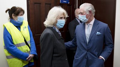 The Prince of Wales and the Duchess of Cornwall during their visit to the vaccination pop-up centre at Finsbury Park Mosque