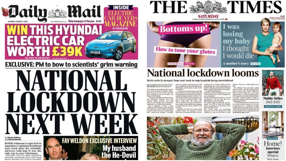 Government Weighing Up New Lockdown In England Leads Saturday's Front ...