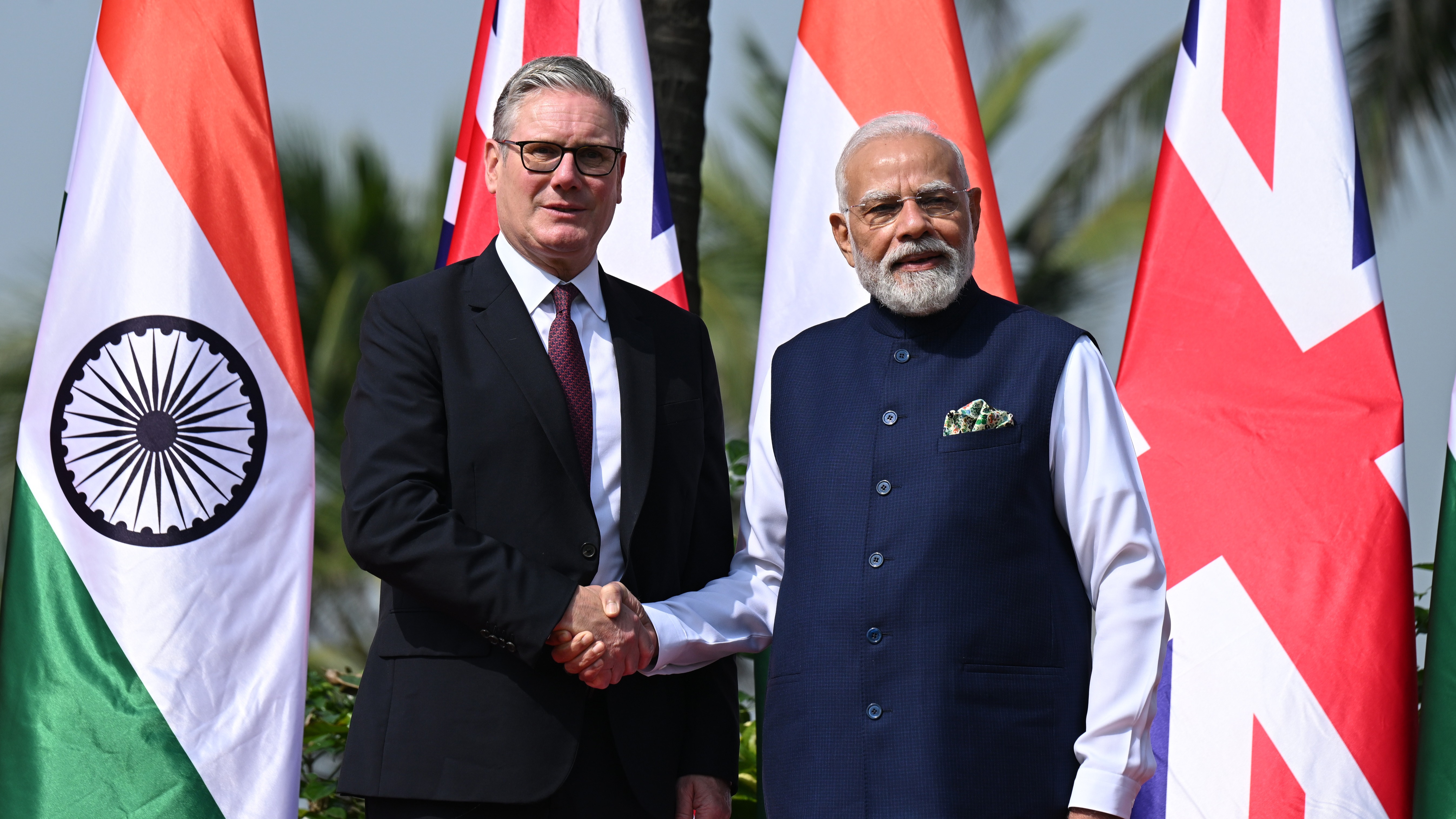 Sir Keir Starmer is greeted by Prime Minister of India Narendra Modi in October 2025.