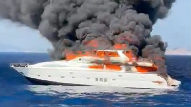 Dramatic footage shows superyacht engulfed in flames near Ibiza