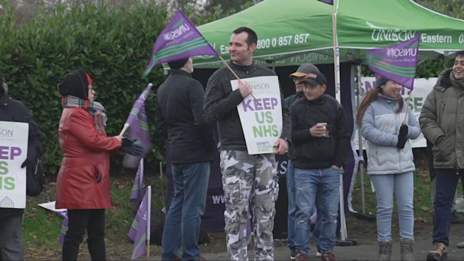 Credit: ITV News Anglia
Colchester Hospital picket line