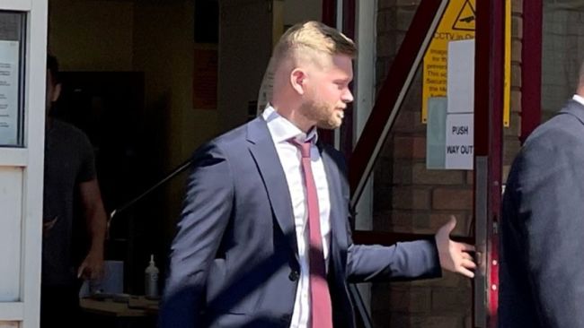 PC Charlie Thompson leaving Basildon Magistrates' Court after an earlier hearing.
Credit: PA