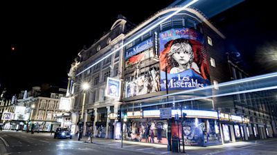 A quiet Shaftesbury Avenue with the Gielgud Theatre in London