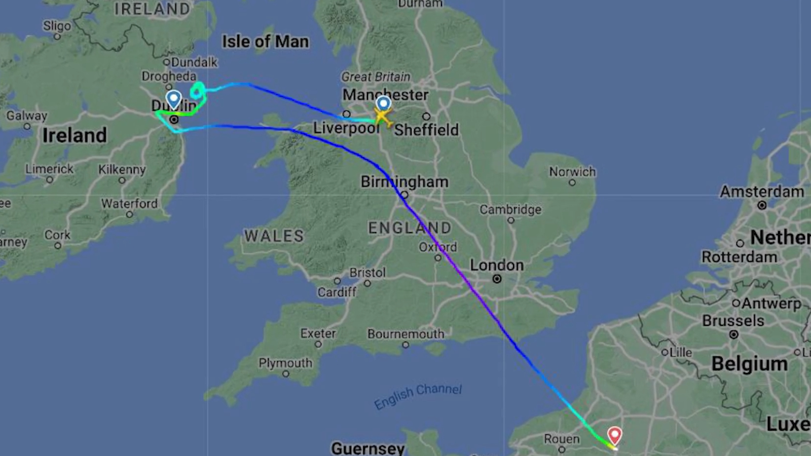 Storm Isha Manchester to Dublin flight diverted 500 miles to