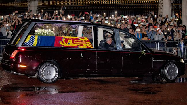 The Coffin of Queen Elizabeth II of the United Kingdom arrives at Buckingham Palace in London, on September 13.