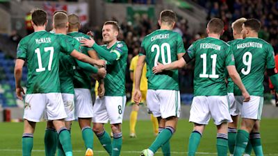 Credit: Liam McBurney/PA Wire/PA Images
Date: Friday November 12, 2021
Northern Ireland players celebrate after Lithuania's Benas Satkus scores an own goal during the FIFA World Cup Qualifying match at Windsor Park, Belfast.