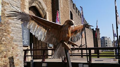 Red Kite Sculpture outside Cardiff Castle