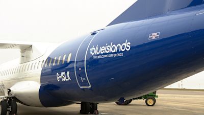 A blue islands plane