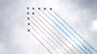 The Red Arrows in flight CREDIT: PA