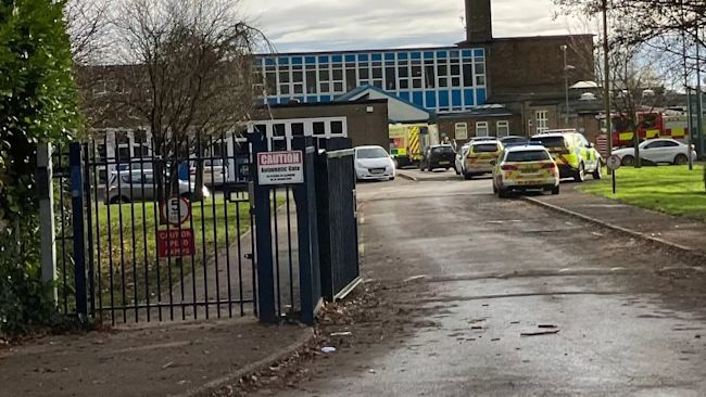 This is an image of activity outside Biddulph School after reports of a chemical spillage