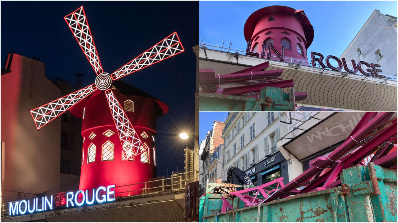Moulin Rouge's iconic windmill and lettering topples from roof onto road