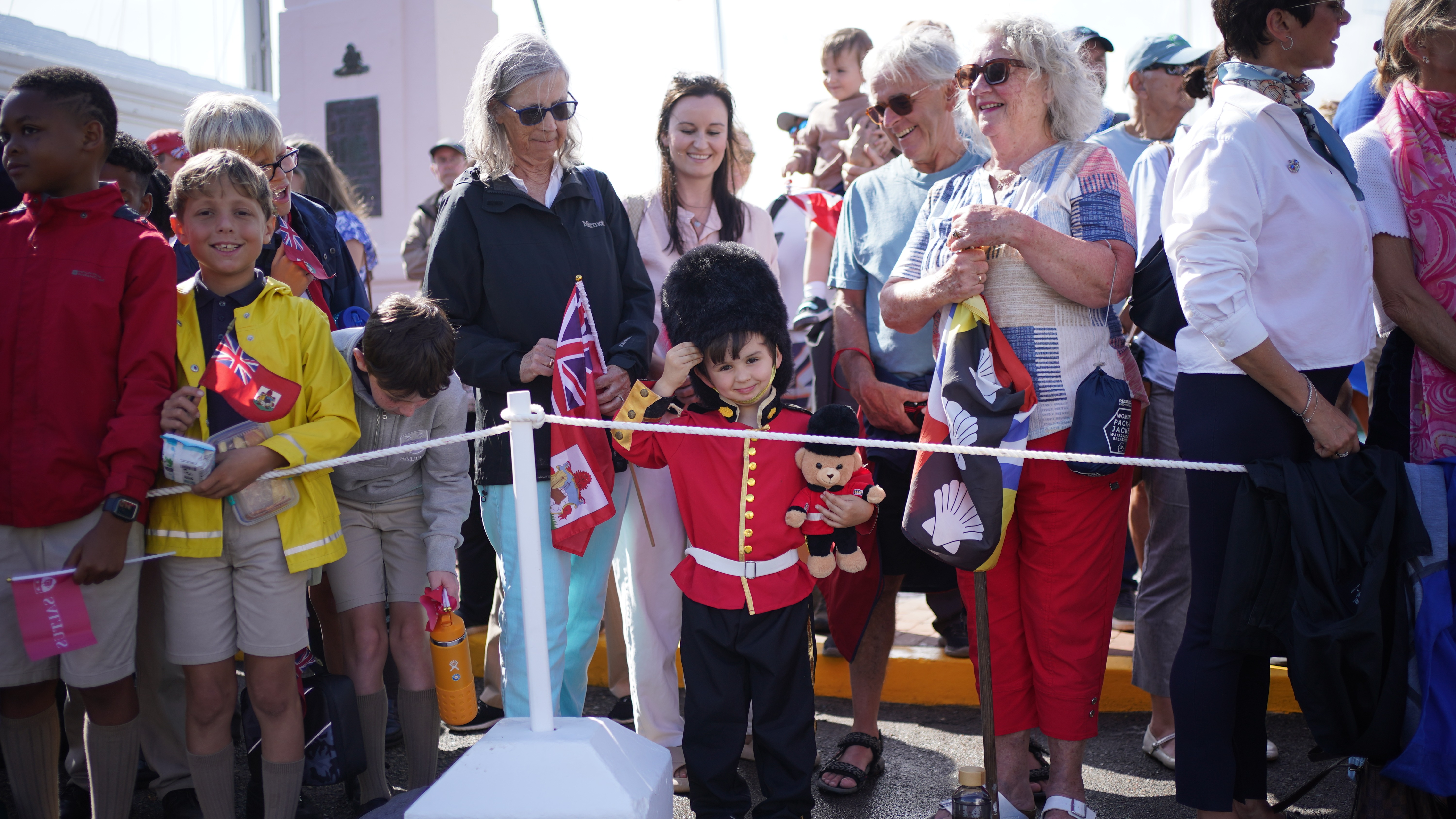 Theo Godfrey, four, dressed as a guard as he waited for King Charles in Bermuda