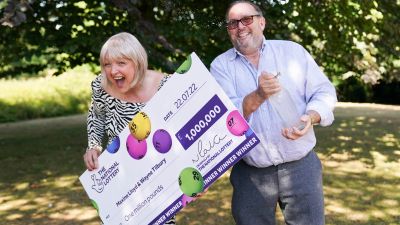 Maxine Lloyd and Wayne Wilbury, from Kettering, Northamptonshire. Ms Lloyd won a lottery jackpot shortly before getting the all-clear from cancer.